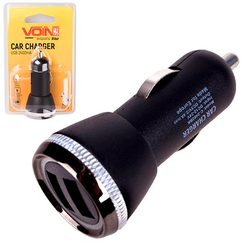VOIN C-2402BK — автомобільний зарядний пристрій 2×USB, 2.4A, 12/24V