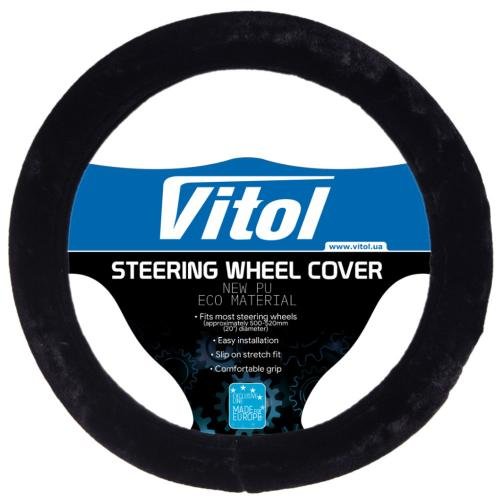 Чохол на кермо Vitol R 1210004 BK XL, штучне хутро, чорний, 41–43 см