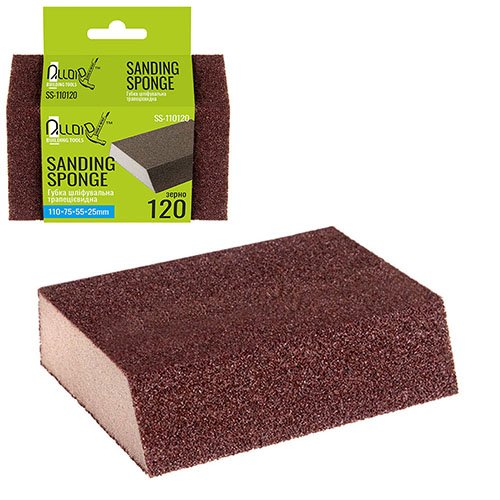 451140 Губка шліфувальна трапецеподібна 110х75х55х25мм, зерно 120, Alloid - Зображення 1