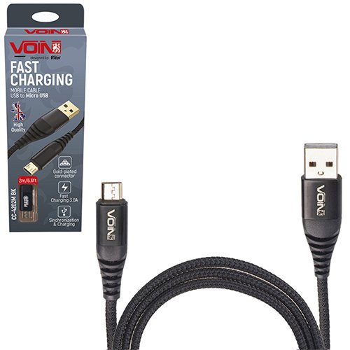 VOIN CC-4201M BK Micro USB кабель 1 м, 3A — швидка зарядка та передача даних
