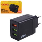 Мережевий зарядний пристрій VOIN 30W, 3 USB, QC3.0 (Port 1-5V*3A/9V*2A/12V*1.5A. Port 2/3-5V2.4A)