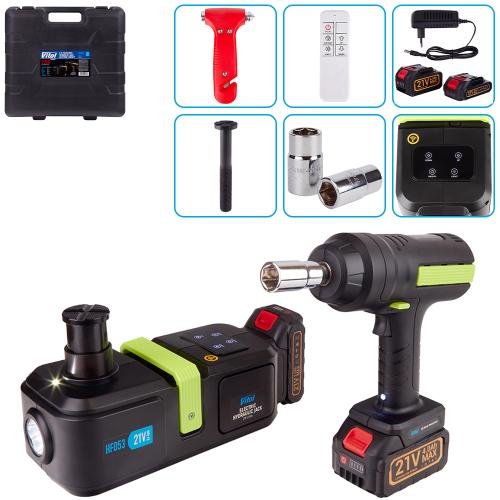 Набір 2 в 1: електрогідравлічний домкрат 2 т + гайковерт 420 Нм, акумулятор 21 В