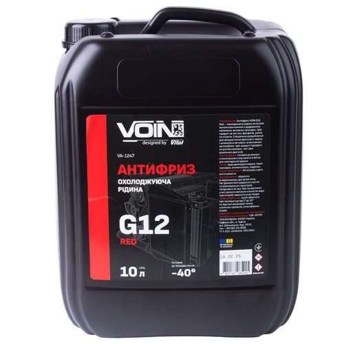 Антифриз VOIN G12 Red — карбоксилатний OAT-розчин, 10 л