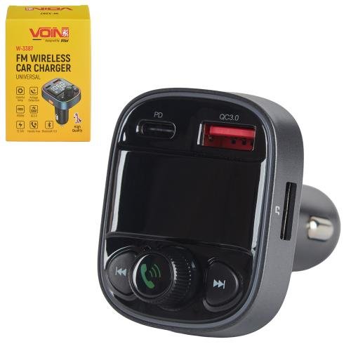FM-модулятор VOIN W-3387 — BT 5.0, QC3.0, PD 18W, USB, Hands Free, вольтметр