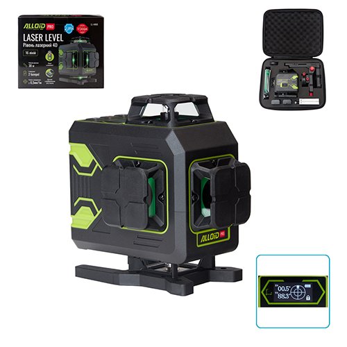 Лазерний рівень Alloid Pro LL-4466 4D 16 ліній — зелений промінь, дисплей, пульт, 2 акумулятори