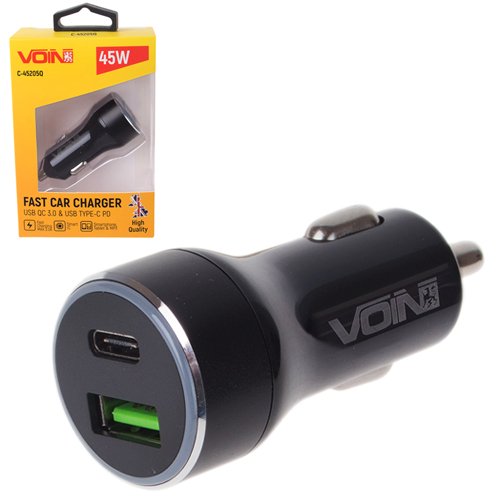 Автомобільний зарядний пристрій VOIN 45W USB QC3.0 + Type-C PD