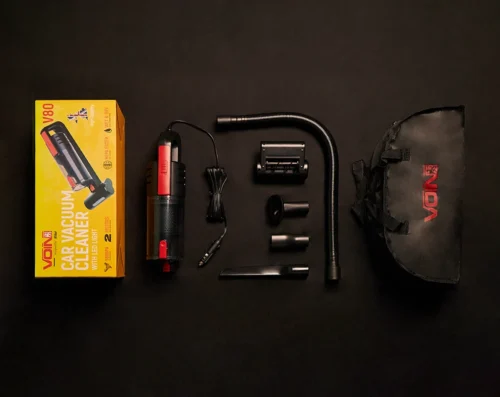 Повний набір автомобільного пилососа VOIN V-80CL з аксесуарами, шлангом та чохлом