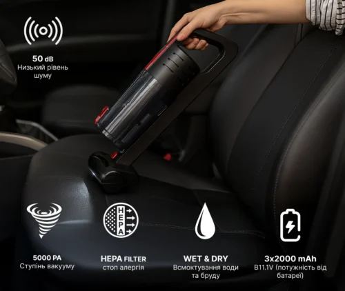 Автомобільний пилосос VOIN з низьким рівнем шуму 50 дБ та HEPA фільтром у салоні авто