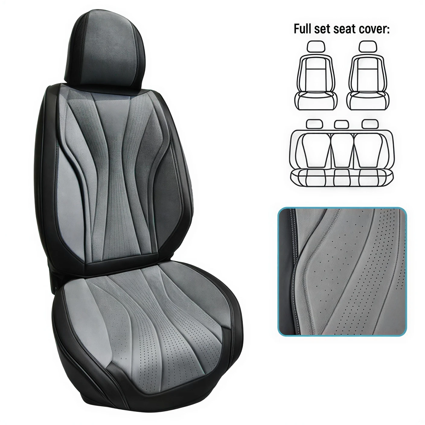 Чохли на сидіння Vitol V-9101 Gy Bk комплект екошкіра сіро-чорні універсальні Чохли на сидіння Vitol V-9101 сіро-чорні комплект екошкіра