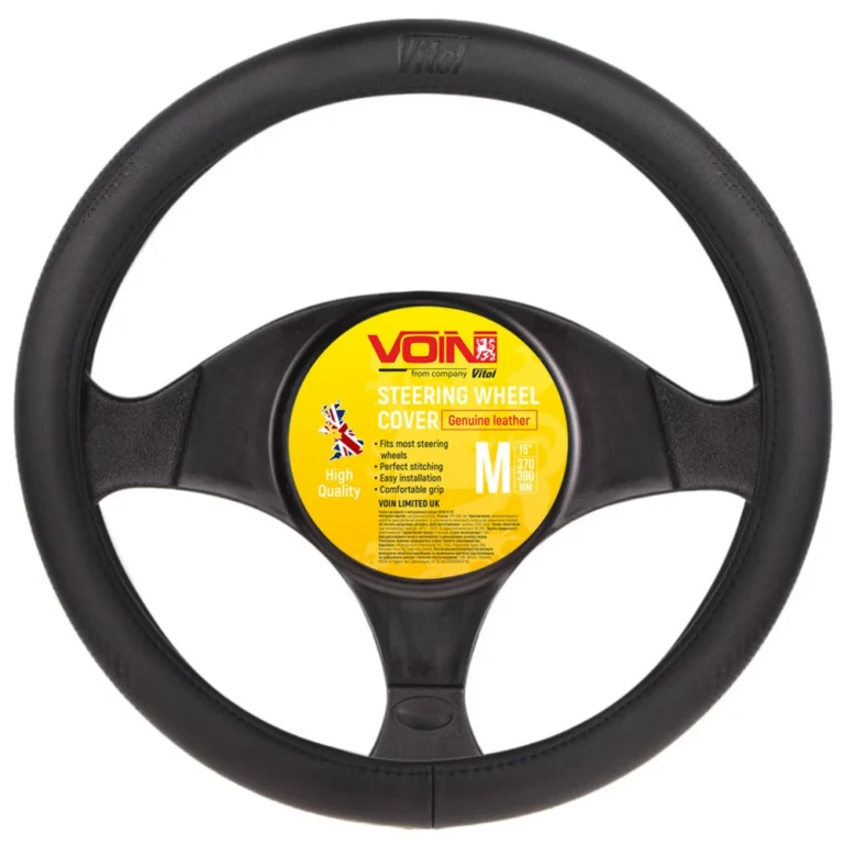 Чохол на кермо VOIN VLOD-L981 чорний натуральна шкіра розмір M універсальний