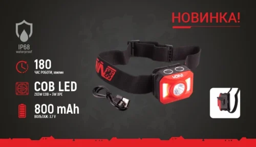 Ліхтар налобний VOIN VL-167 COB+XPE, 800 мАг, сенсор, регулювання кута - Зображення 6