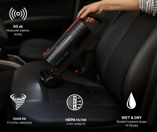 Автомобільний пилосос VOIN V-80 прибирає сидіння авто 5000Pa низький рівень шуму 50 дБ HEPA фільтр wet and dry
