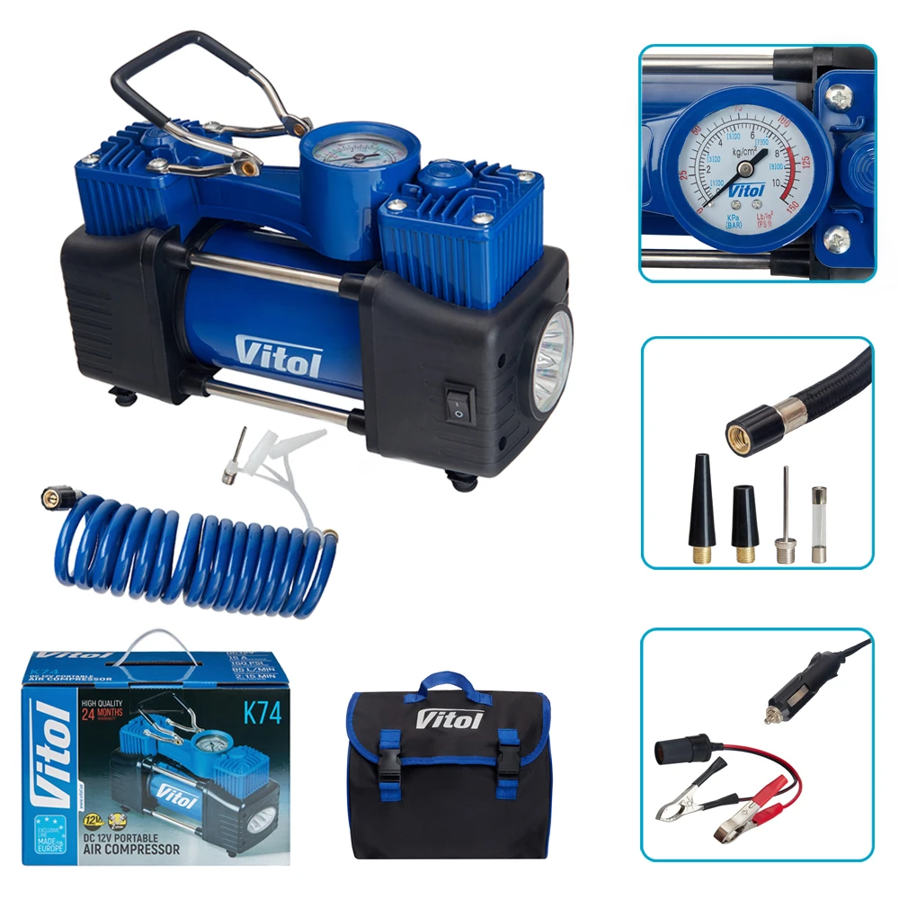 Компресор ViTOL K-74 150psi Комплект компресора ViTOL K-74 з аксесуарами та упаковкою